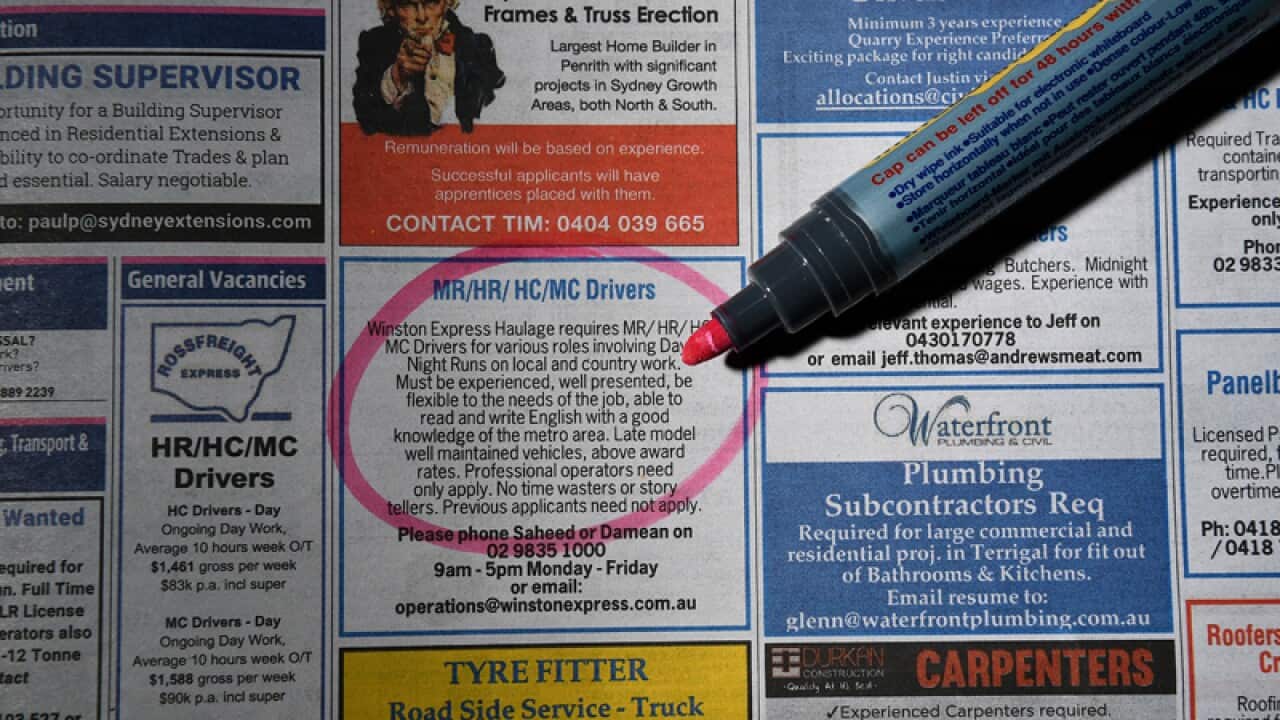 Job ads in a newspaper