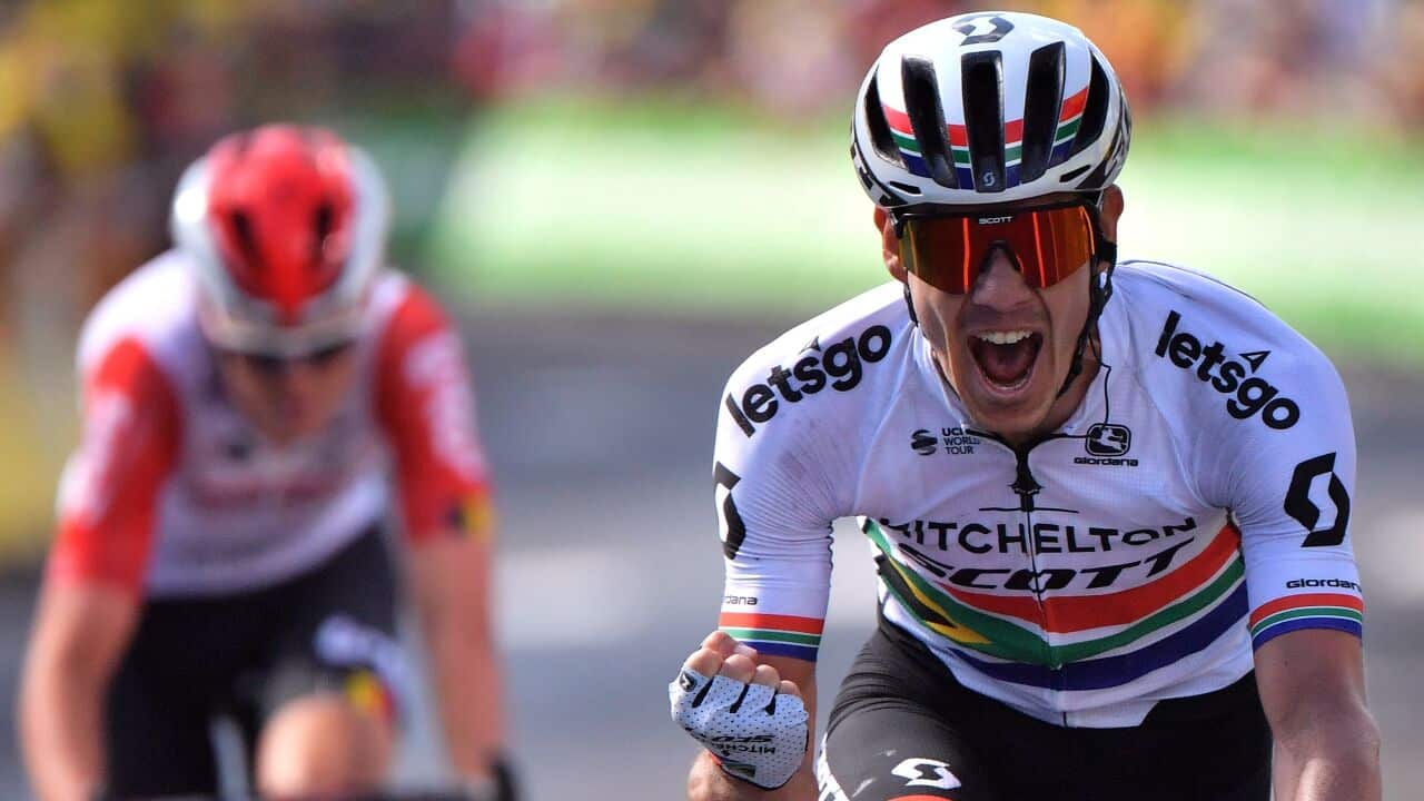 South Africa's Daryl Impey celebrates his first individual Tour de France stage victory on Stage 9 of the 2019 Tour de France (Getty)