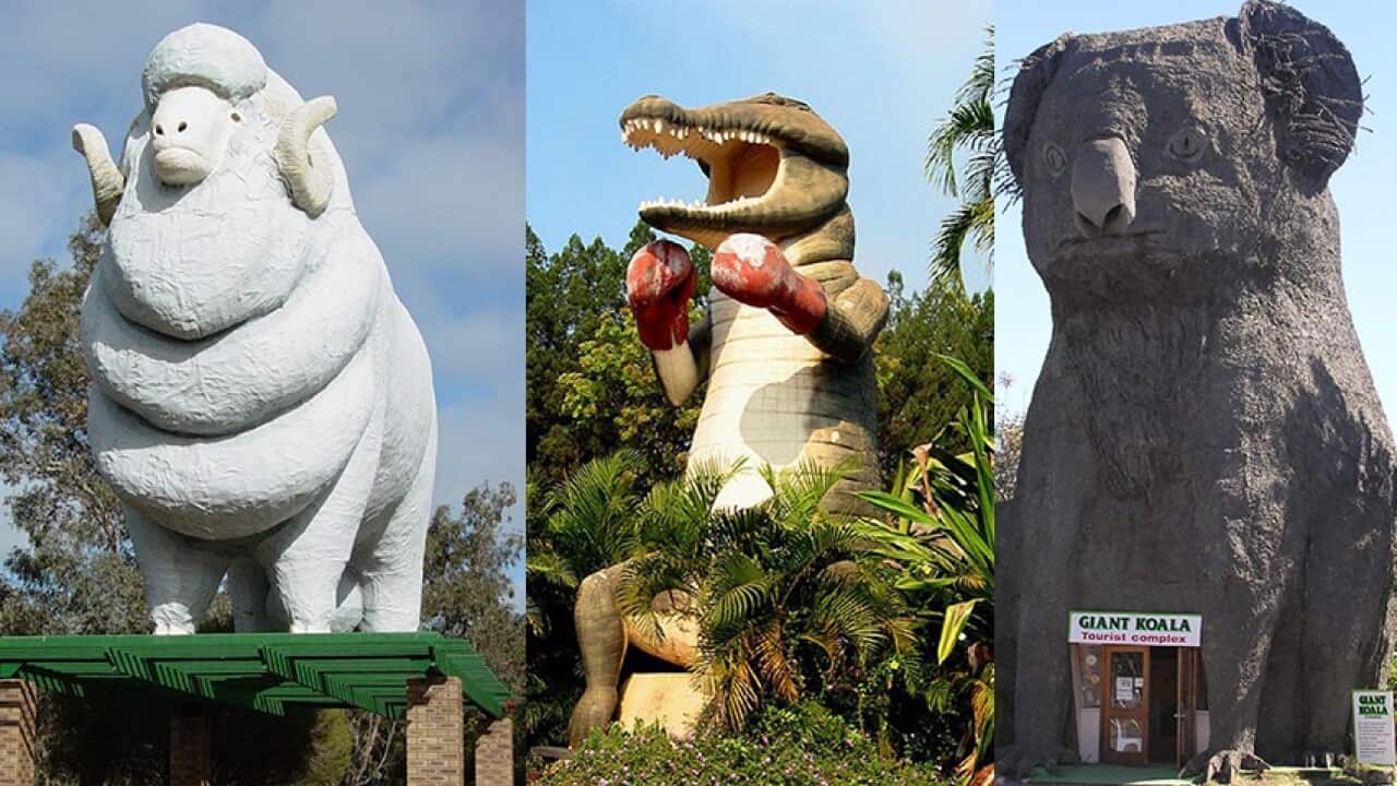 Left to right: The Big Ram WA, The Big Crocodile SA, The Big Koala VIC.