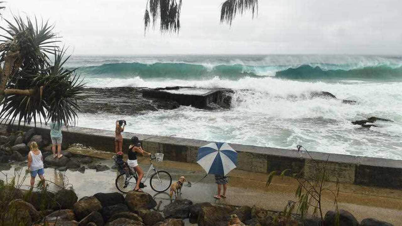 Large surf is observed at Snapper Rocks on the Gold Coast, Thursday, February 21, 2019.