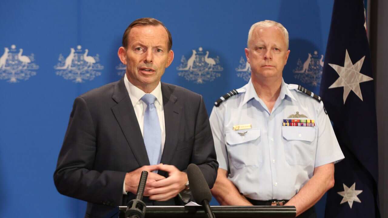 Prime Minister Tony Abbott with Chief of the Defence Force, Air Chief Marshal Mark Binski