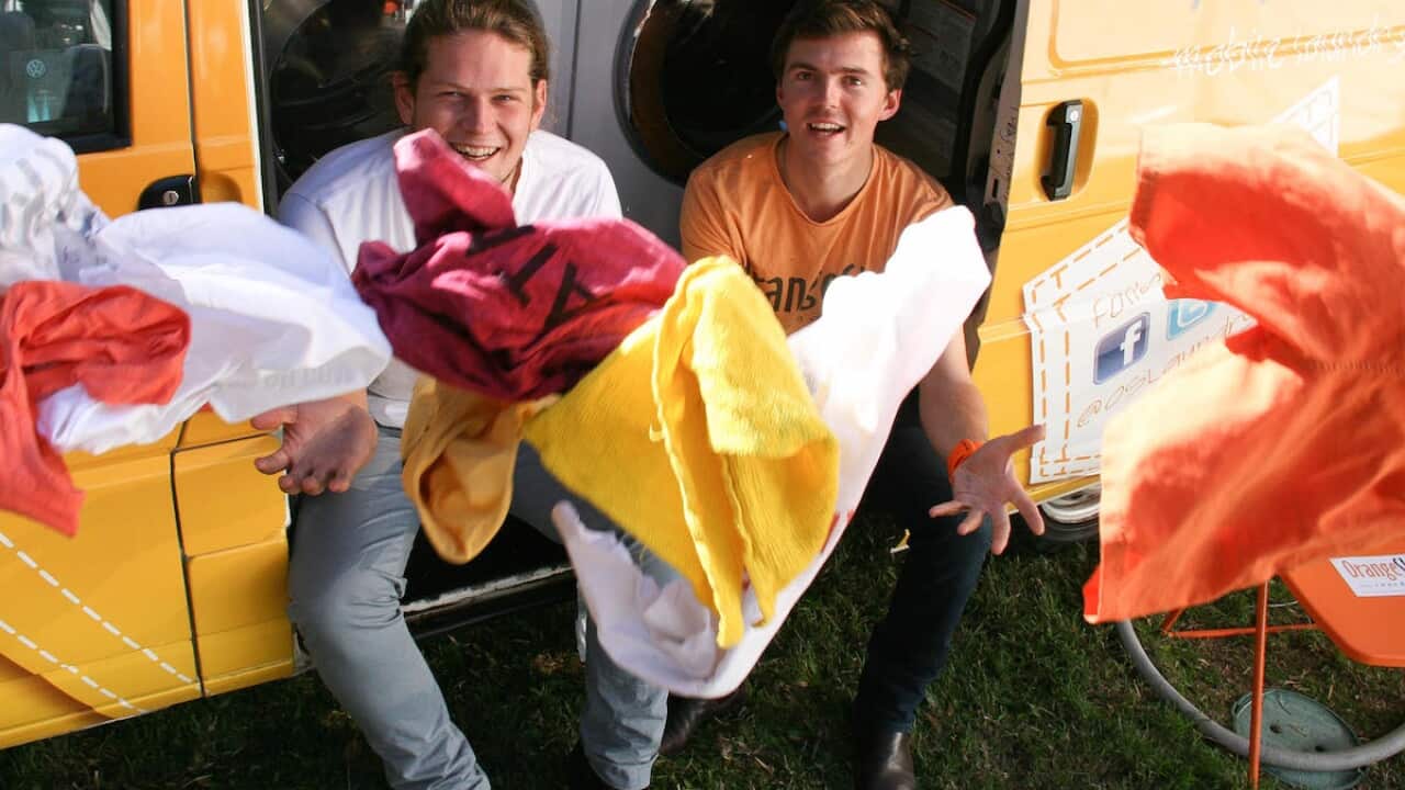 Nic Marchesi and Lucas Patchett are the founders of Orange Sky Laundry, a mobile washing service for the homeless.
