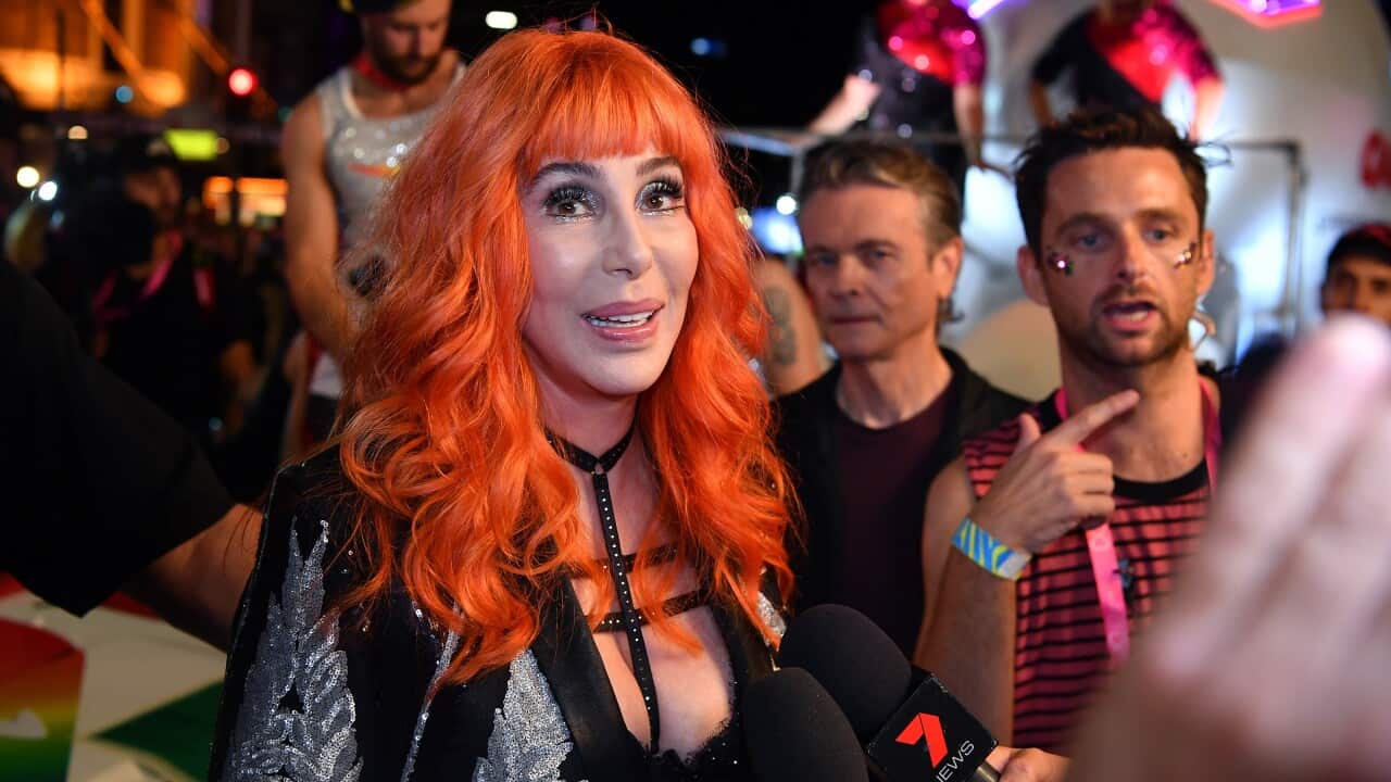 Singer Cher during the 40th annual Gay and Lesbian Mardi Gras parade in Sydney.