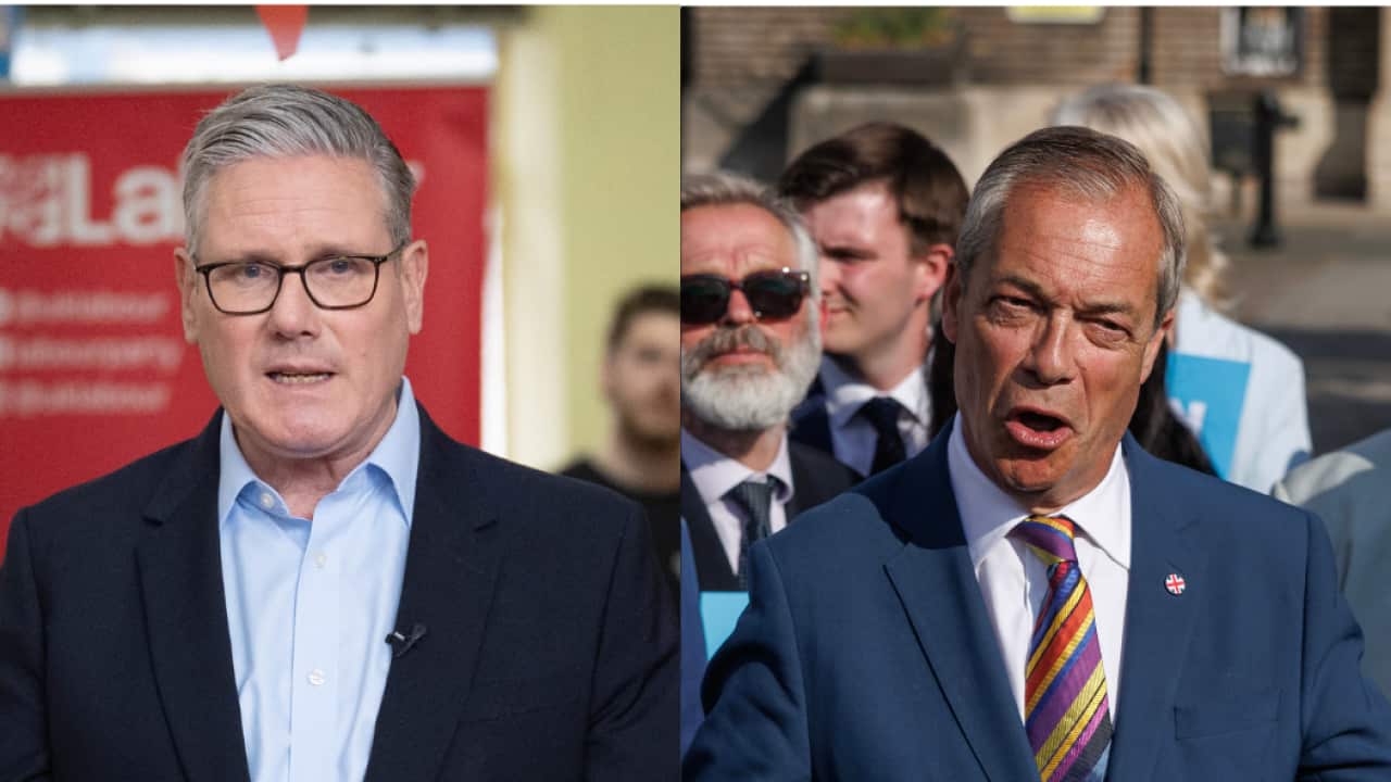 A composite image of two middle-aged white men wearing suits