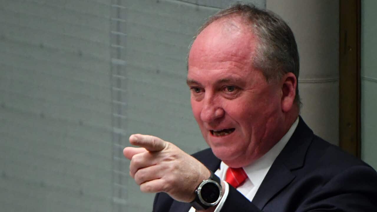 Nationals member for New England Barnaby Joyce during Question Time in the House of Representatives at Parliament House in Canberra, Tuesday, February 23, 2021. (AAP Image/Mick Tsikas) NO ARCHIVING