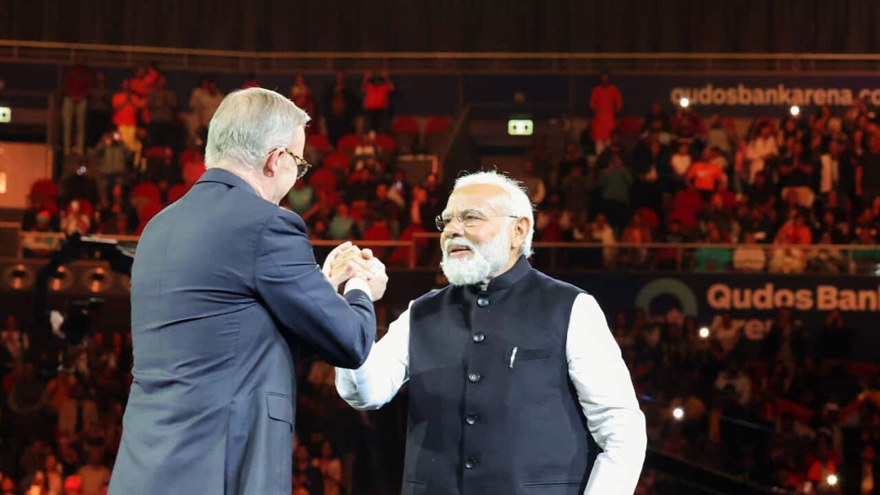 PM Narendra Modi with Anthony Albanese at a community programme