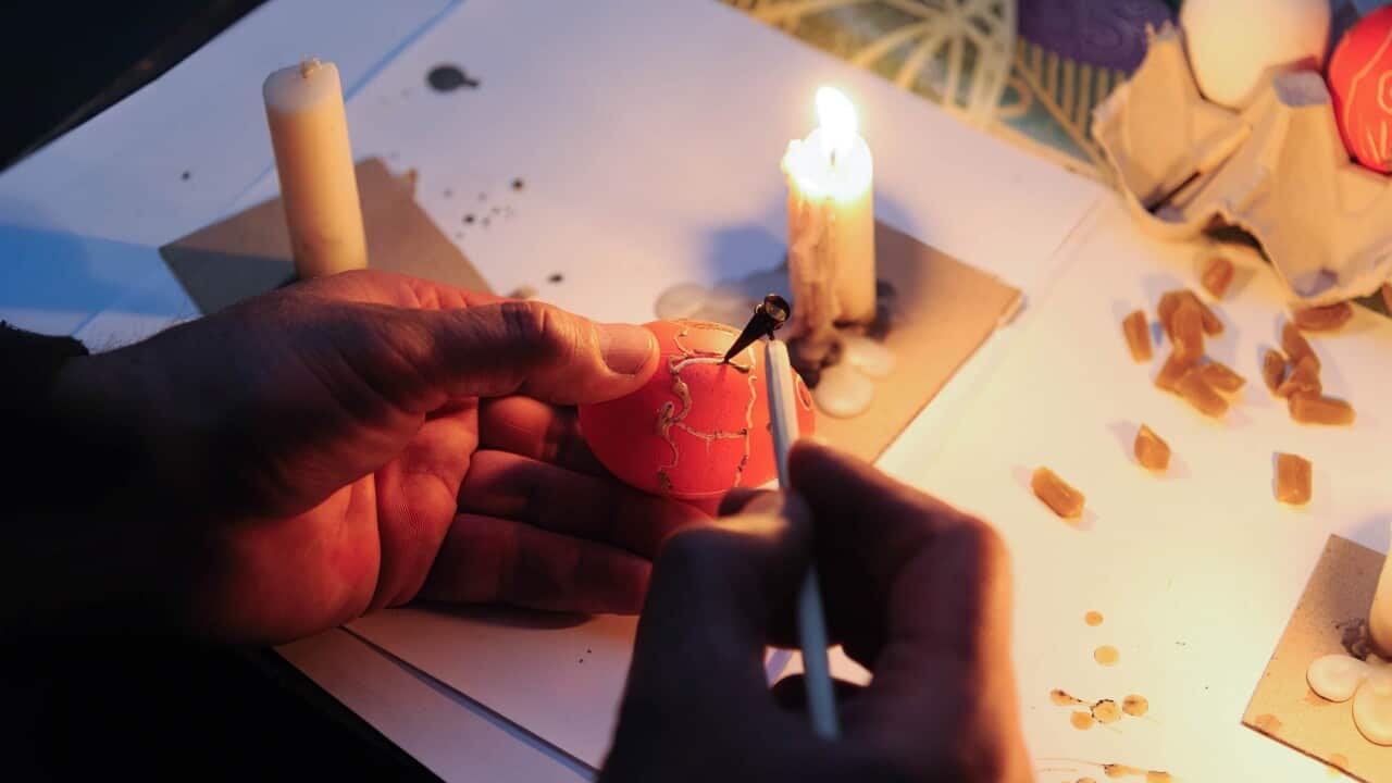 Easter painting in a bomb shelter Lviv, Ukraine.