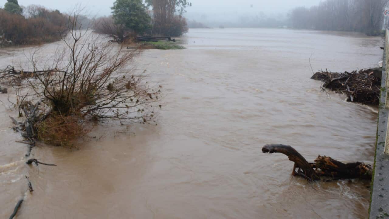 Flooding from the Mersey River at Latrobe, Tasmania