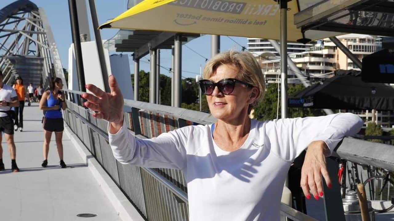 Julie Bishop during a stop on a morning run in Brisbane.