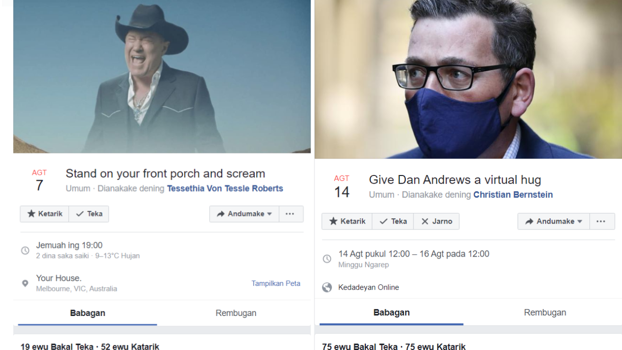 Peristiwa virtual di Facebook untuk melampiaskan tekanan pandemi di Melbourne
