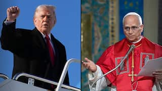A two-way header image of US President Donald Trump on the left and Pope Leo on the right.