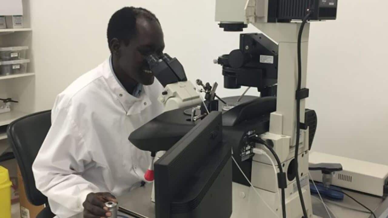 Dr Chuor Garang Alier in the lab