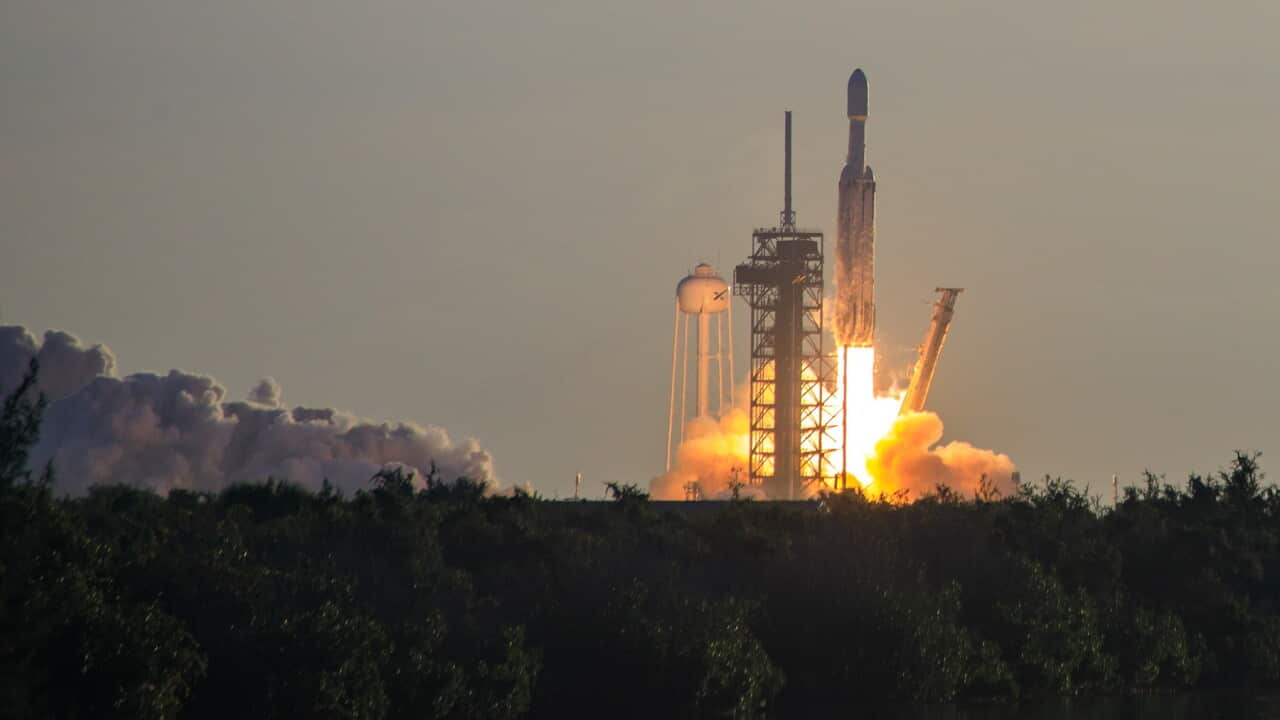 Liftoff of NASA SpaceX Falcon Heavy carrying the Nancy Grace Roman Space Telescope at 7:26 AM August 30th 2026 from historic LC-39A