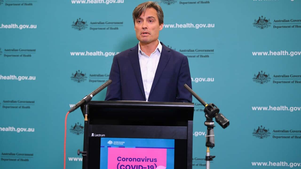 Deputy Chief Medical Officer Dr Nick Coatsworth speaks to the media during a press conference at the Australian Department of Health in Canberra