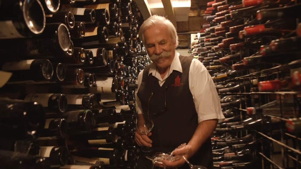 Stuyvesant's house co-owner, Rudi Dietz in their famous wine cellar.