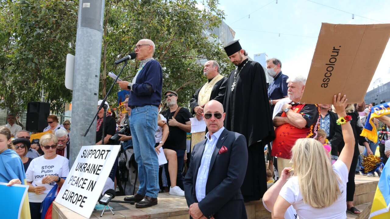 Chair of the AUV Slawko Kohut - Anti-war rally in Melbourne