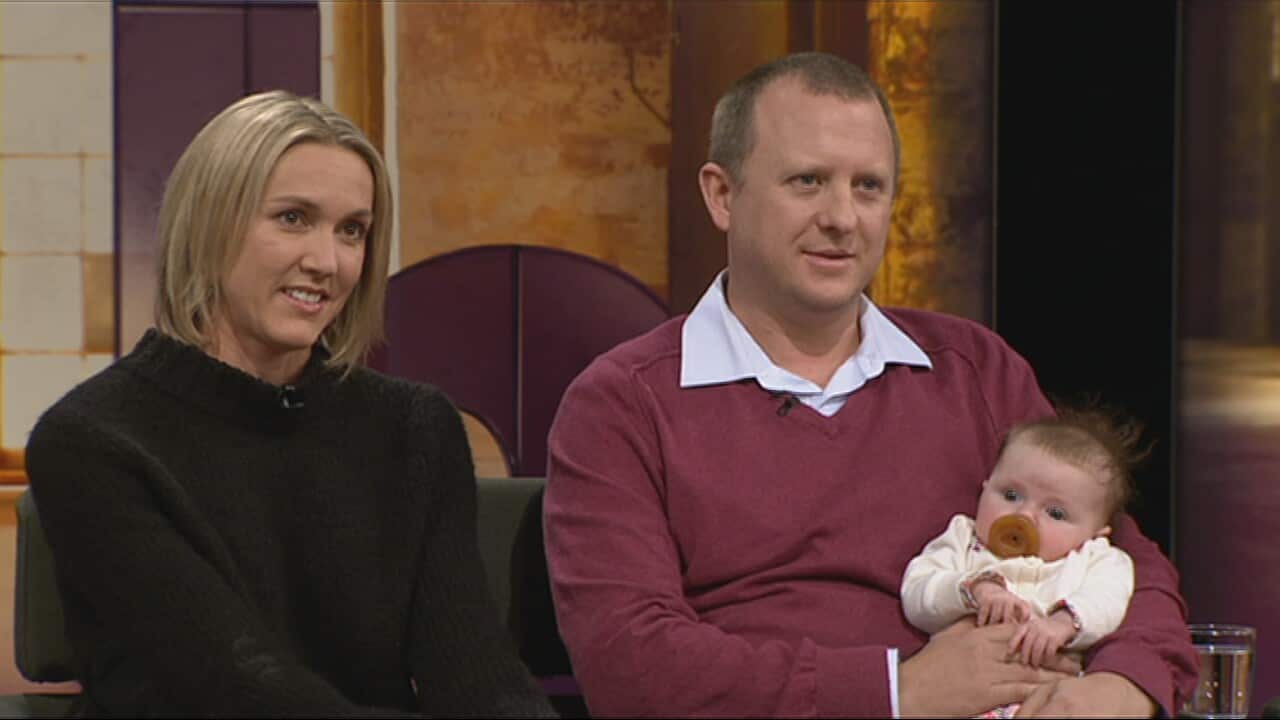 Amy Day and her husband with their daughter Roxy. (Insight SBS)