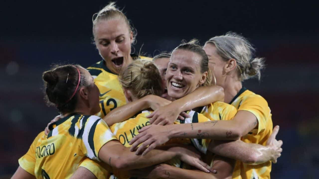 The Matildas celebrate a goal