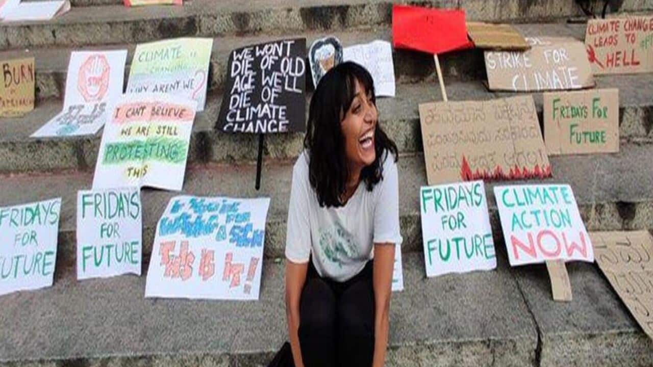 Disha Ravi at a Climate Action protest.