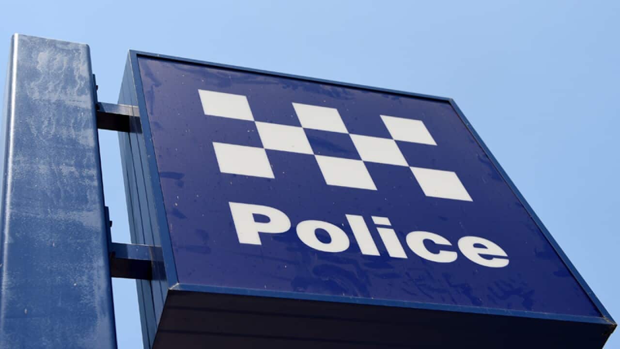 A Police sign is seen outside of Burwood Police Station in Sydney