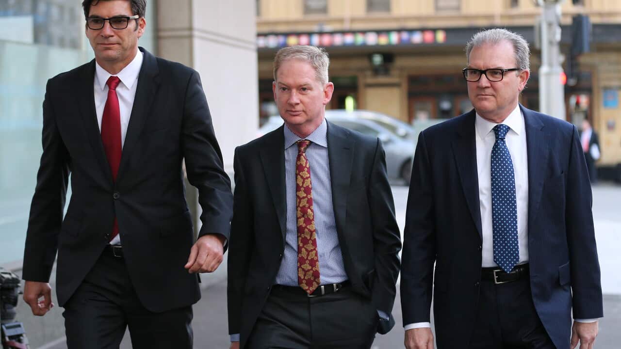 Lloyd Babb(left), the NSW Director of Public Prosecution, arrives to the Lindt Cafe siege inquest in Sydney