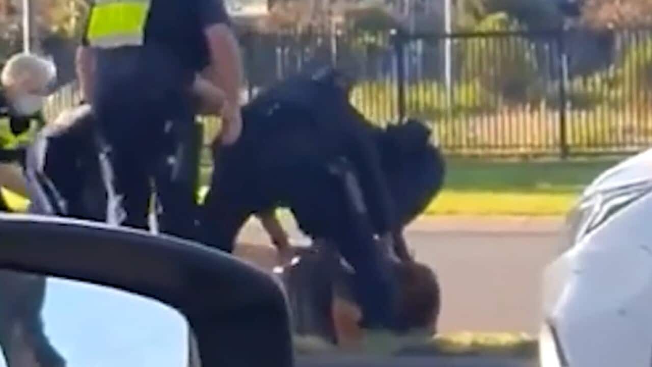 Victoria Police are investigating an incident in which an officer appears to stomp on a man's head.
