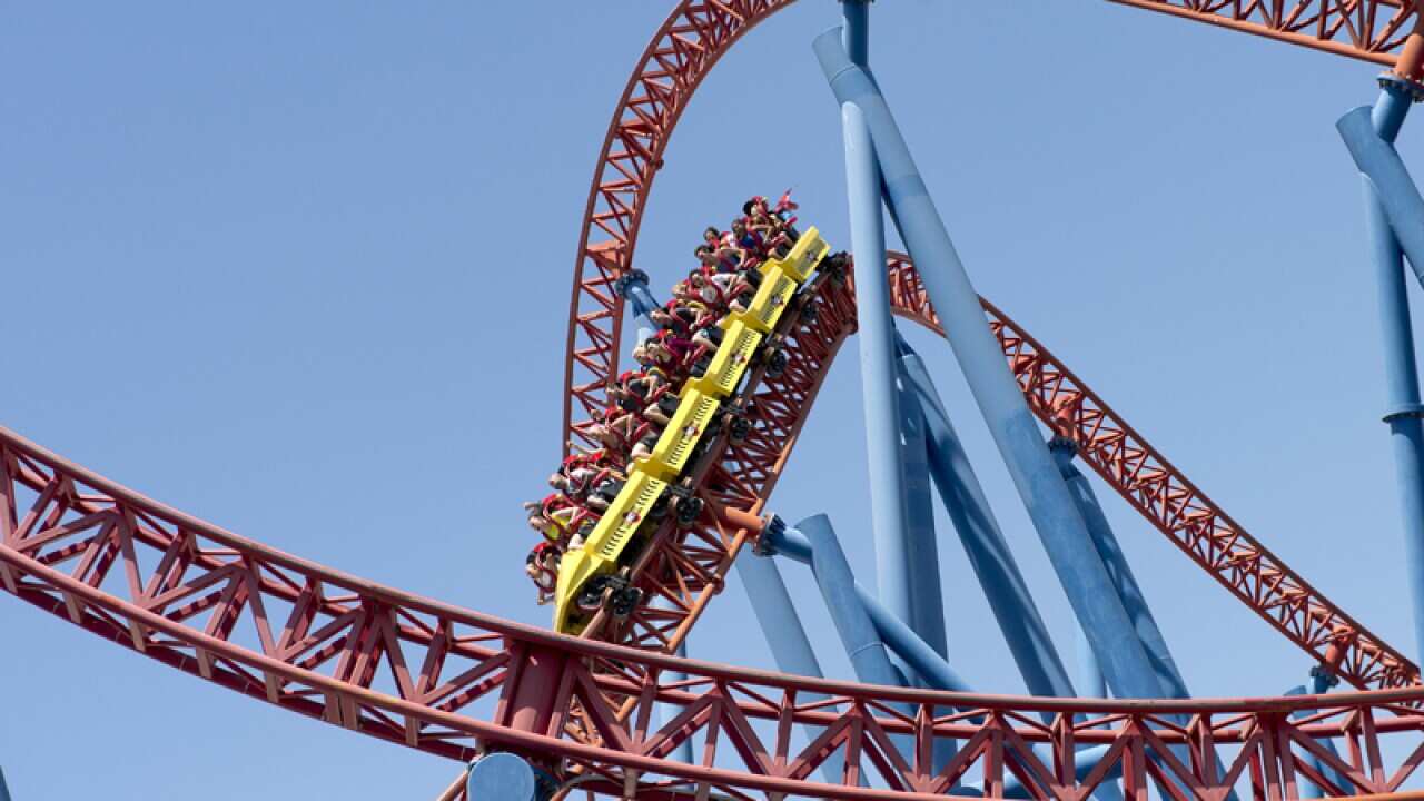 A roller coaster at Movie World on the Gold Coast