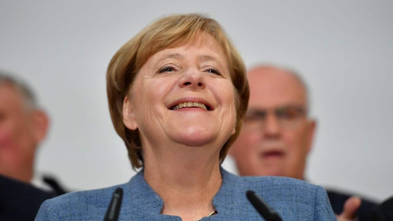German Chancellor Angela Merkel of the Christian Democratic Union (CDU) smiles at the CDU election event in Berlin, Germany, 24 September 2017.