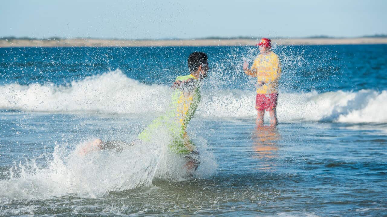 Athletes taking part in a beach experience hosted by Surf Life Saving Clubs.