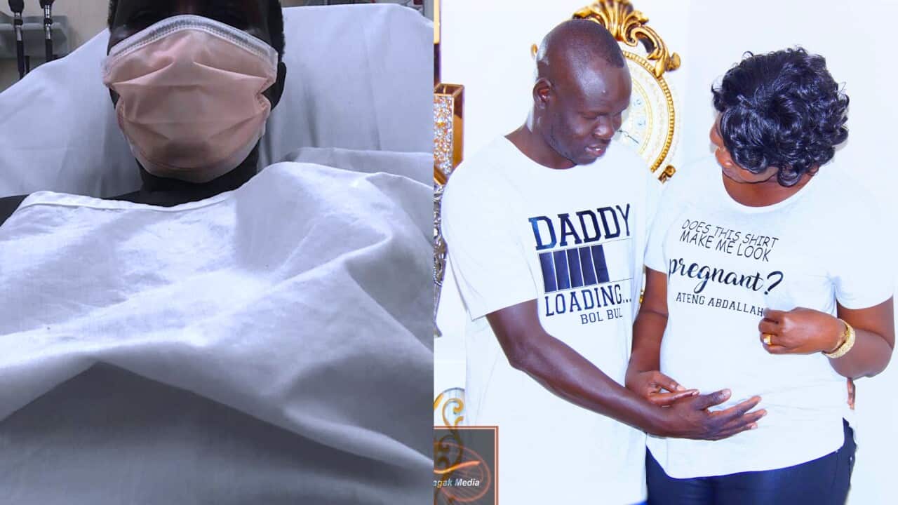 Ateny Abdalla on hospital bed and her husband.