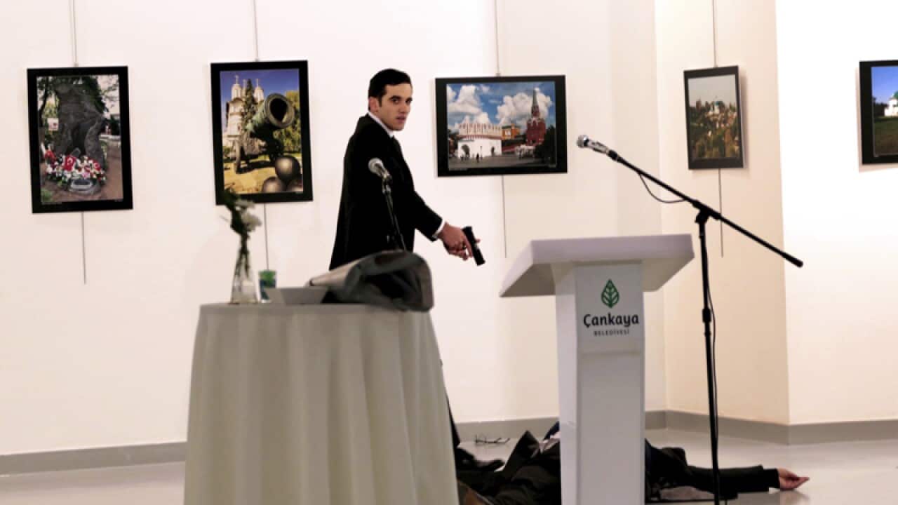 Mevlut Mert Altintas stands over Andrei Karlov