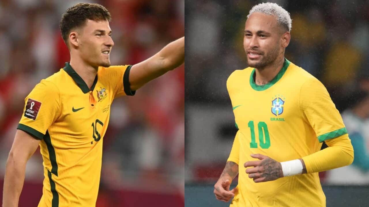 Ajdin Hrustic of Australia and Brazil star Neymar