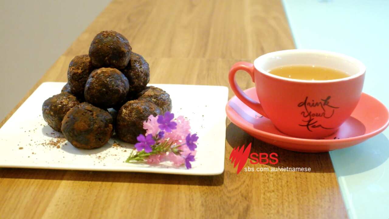 Chocolate balls with peanut butter and almond