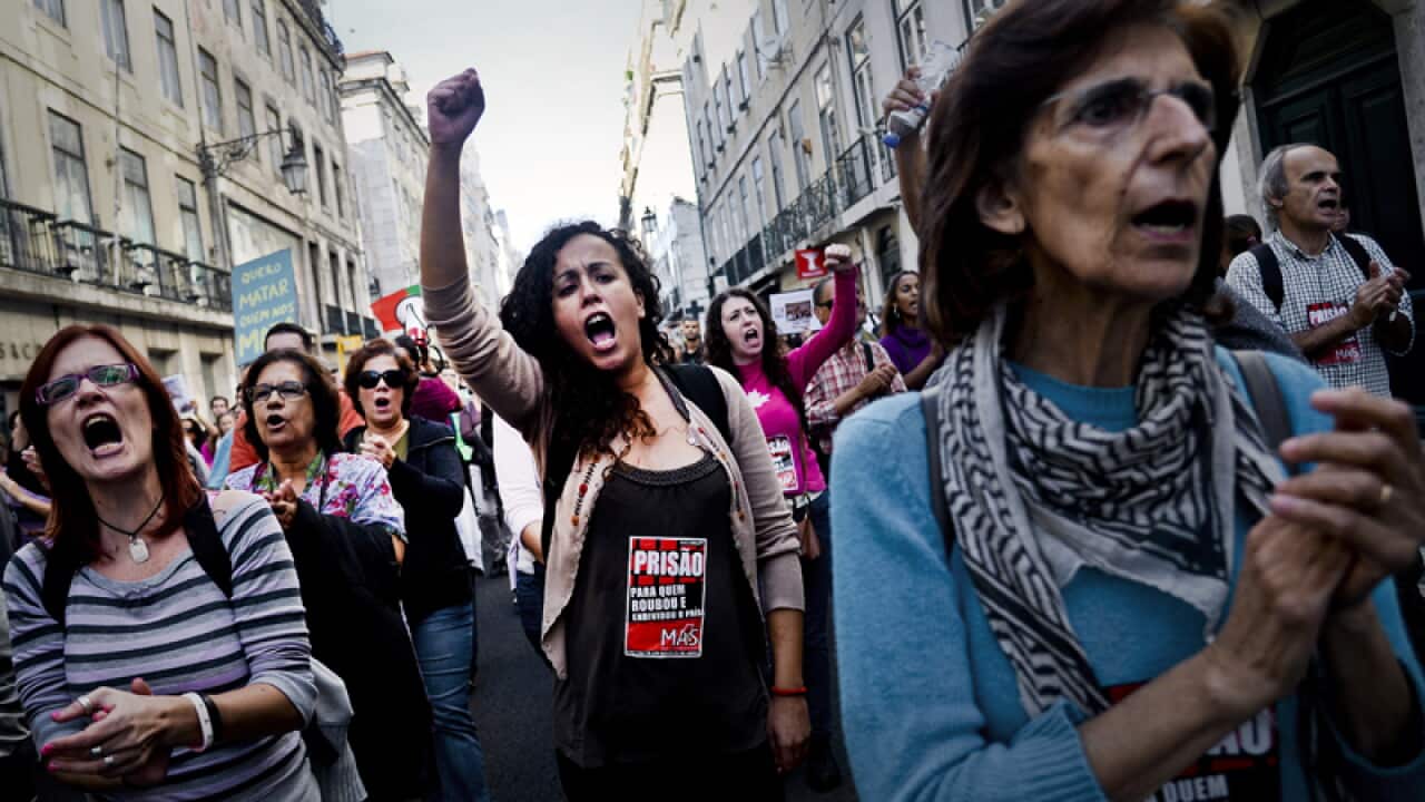 A demonstration against government austerity policies in Lisbon