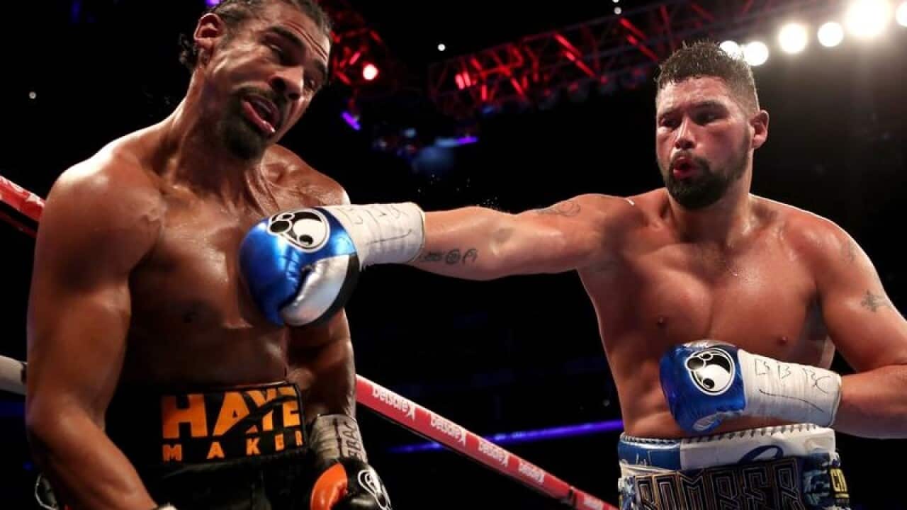 Adrian Bellew lands a blow on David Haye.