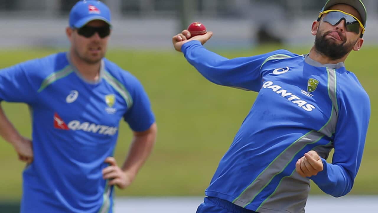 Australian bowler Nathan Lyon during a training session