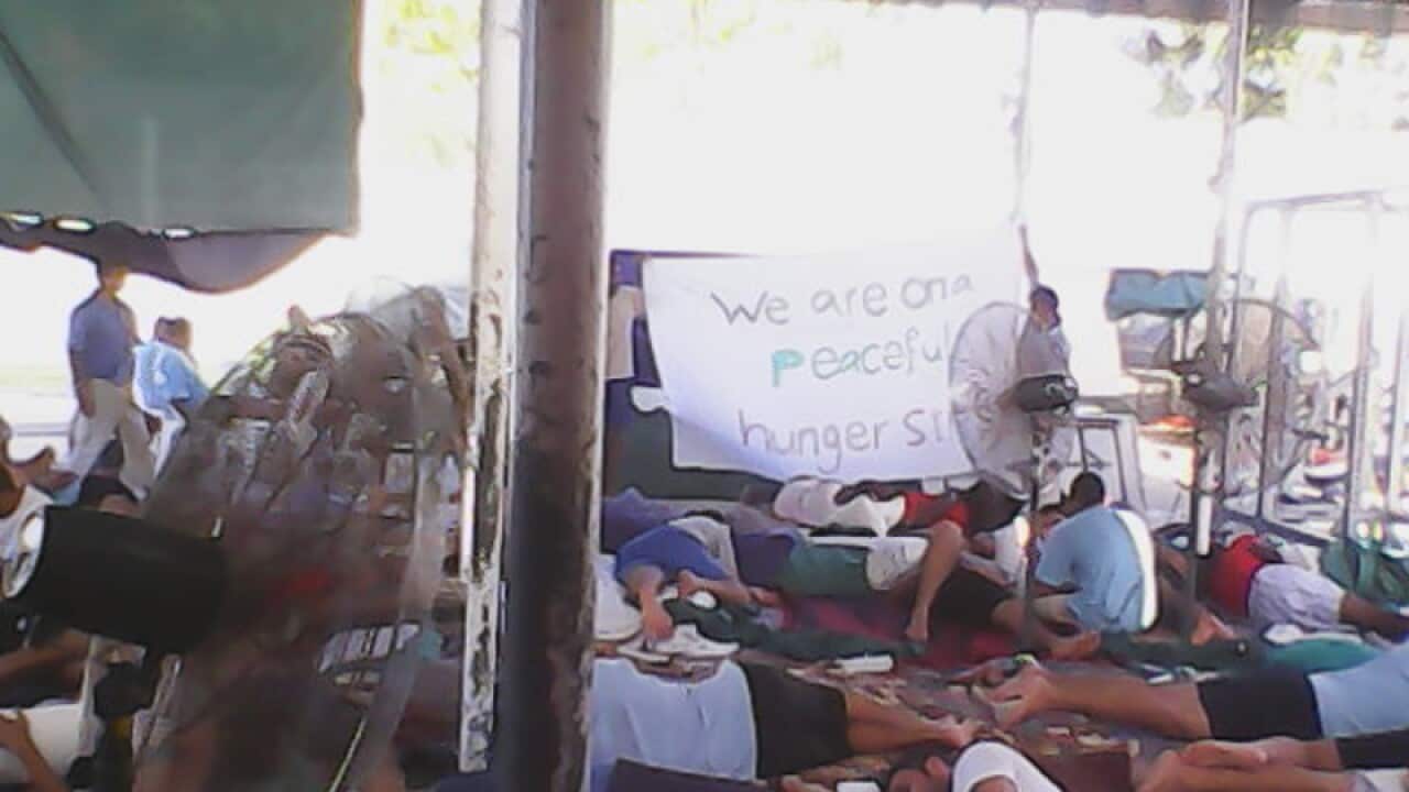 Asylum seekers during a hunger strike
