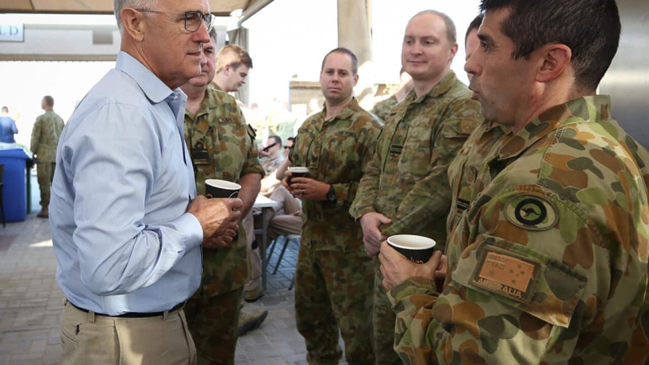 Australian Prime Minister Malcolm Turnbull meets with troops