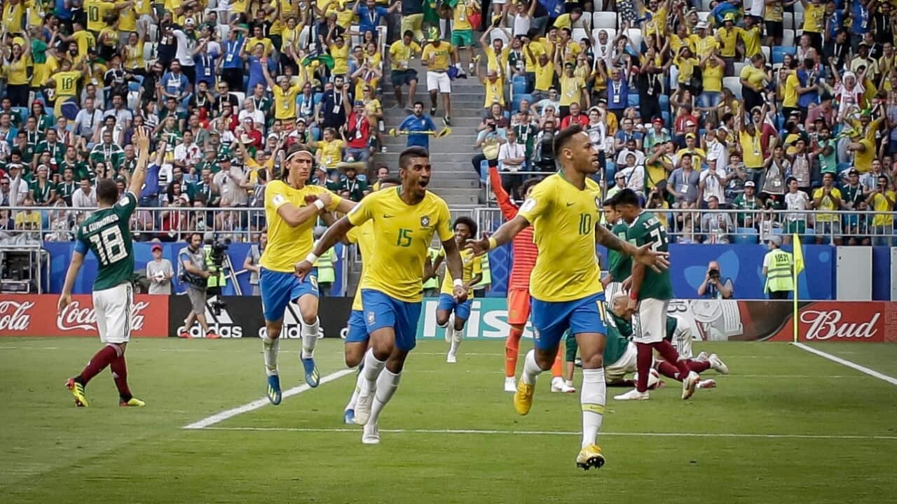2018 FIFA World Cup Round of 16 match between Brazil and Mexico at the Cosmos Arena in Samara, Russia. 