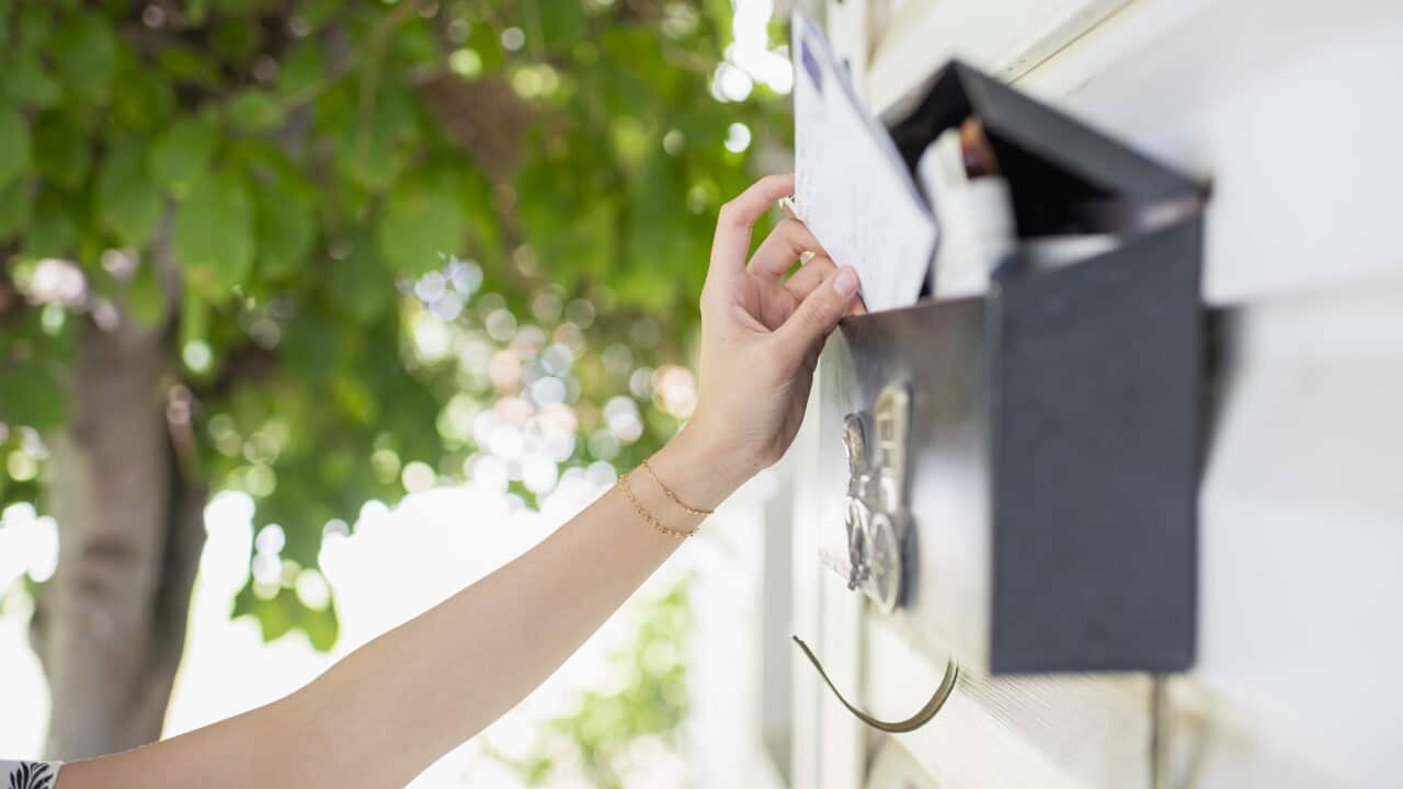 Close view of arm reaching for mail