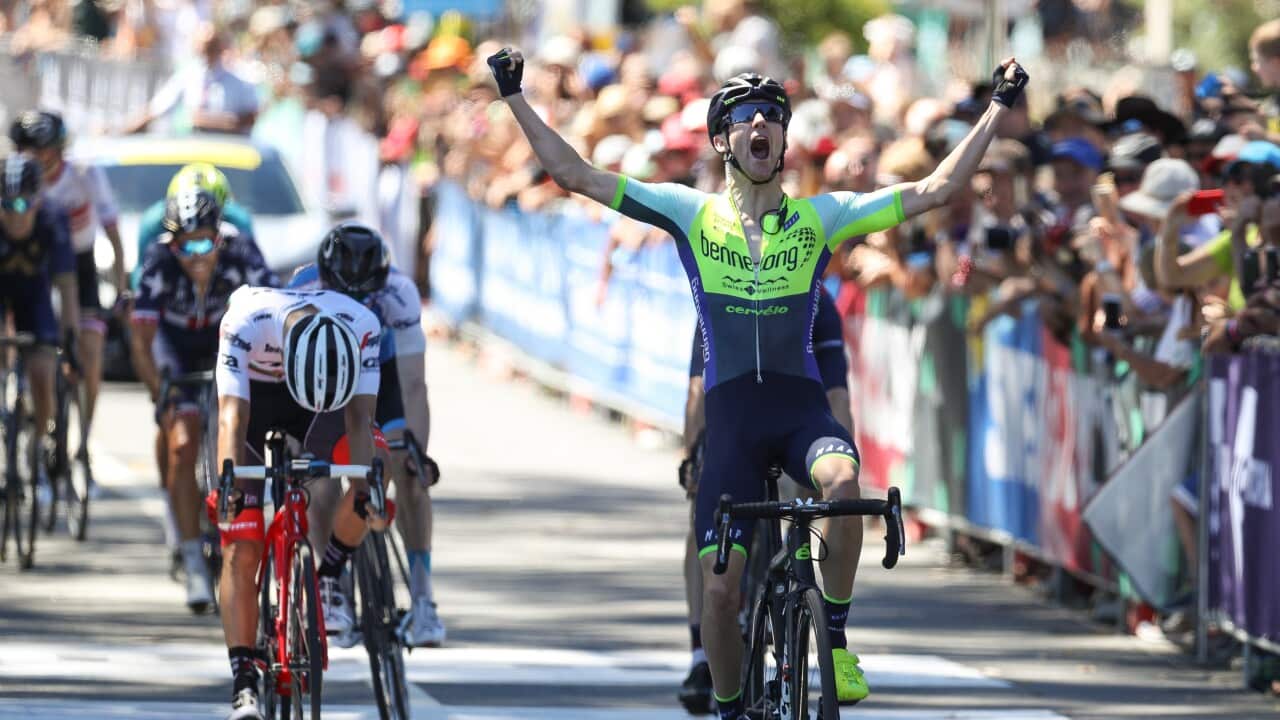 Sam Crome won the final stage of the 2018 Jayco Herald Sun Tour (Con Chronis/Getty)