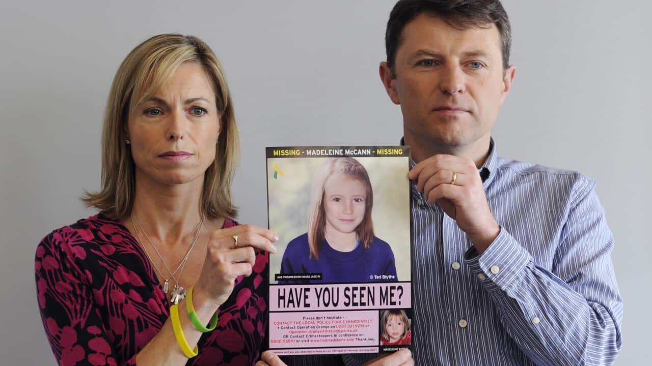 Kate and Gerry McCann holding an age-progressed police image of their daughter Madeleine to mark the 5th anniversary of her disappearance.
