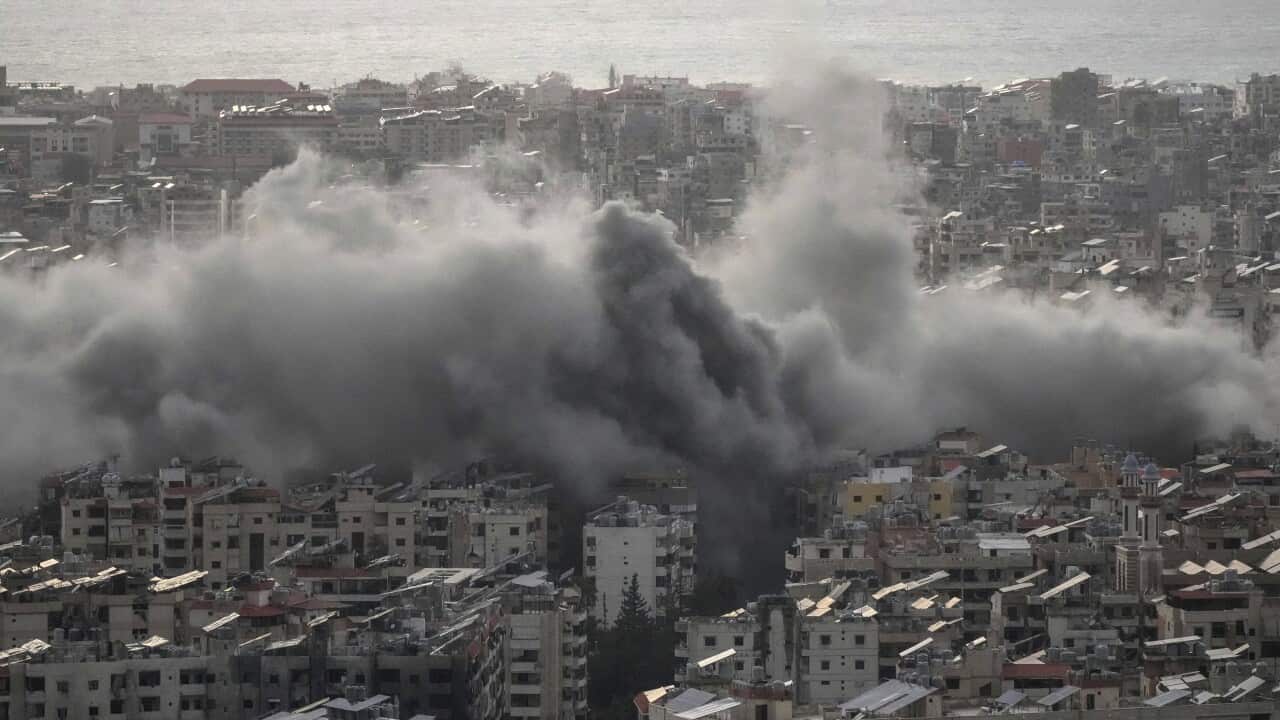 Smoke rise from Israeli airstrikes in Dahiyeh, Beirut, Sunday, Nov. 24, 2024