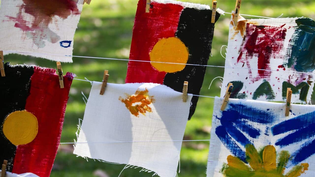 Artworks painted by children at 2019 NAIDOC celebrations at Hyde Park in Sydney