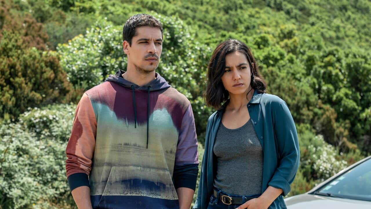 Raphael Acloque as Reda Campana and Lina El Arabi as Ines Amrani in 'The Corsican Line'.