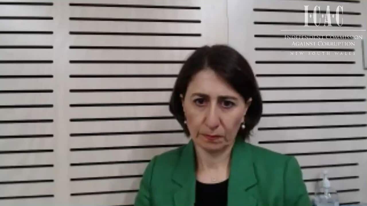 A screenshot of former NSW Premier Gladys Berejiklian during an ICAC hearing in Sydney