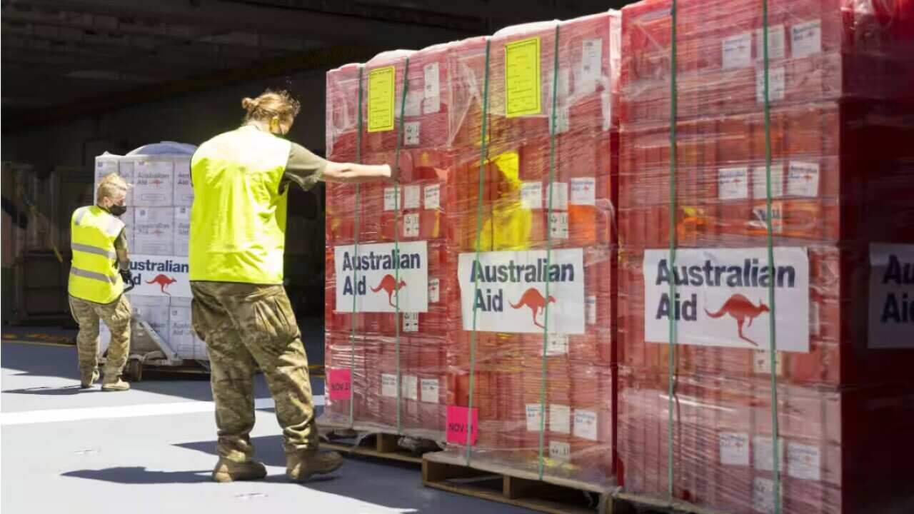 Australian relief stores being sent to Tonga following the 2022 volcanic eruption and tsunami (AAP) Source: AAP / CPL Robert Whitmore/EPA