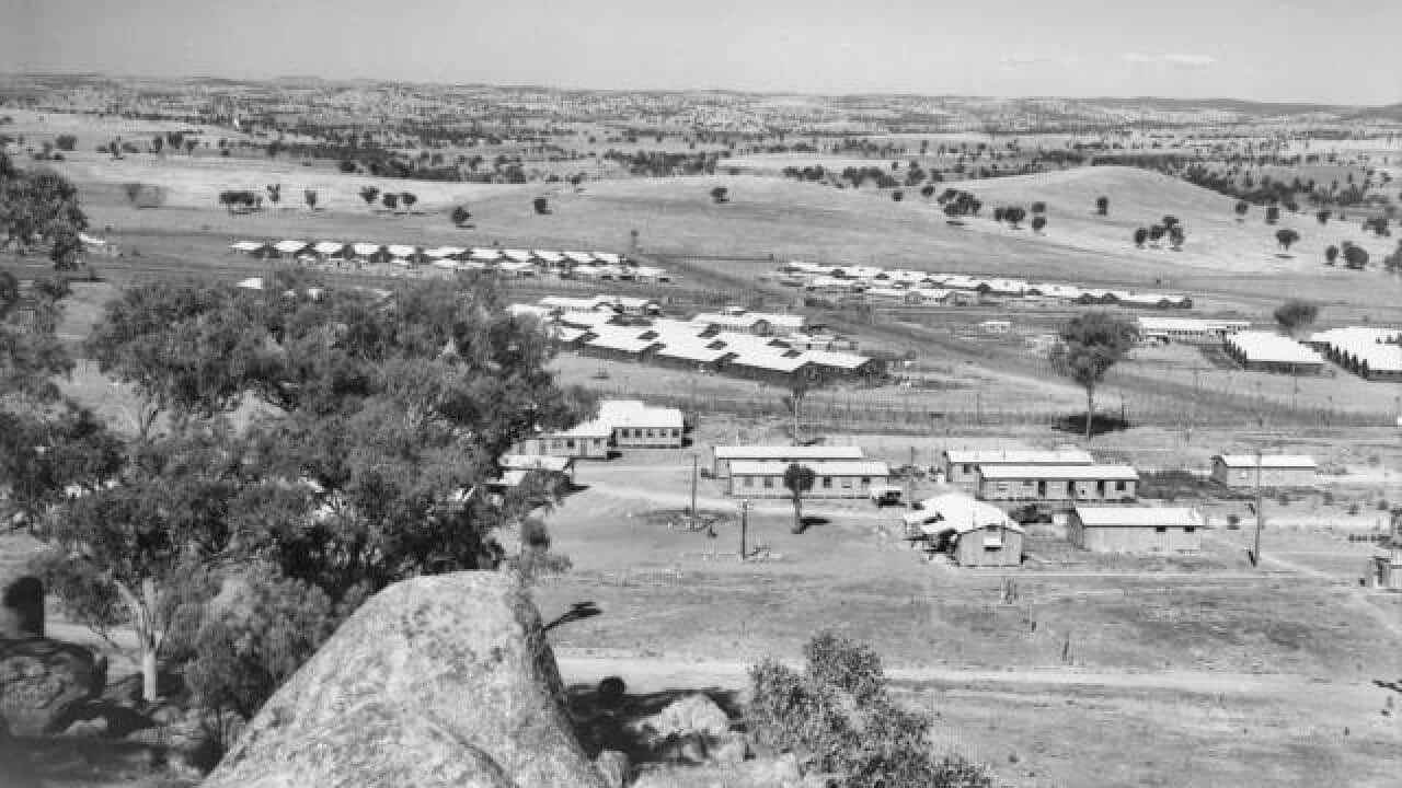 Looking west showing the compounds of the 12th Australian Prisoner of War Camp at Cowra. Australian War Memorial.jpg