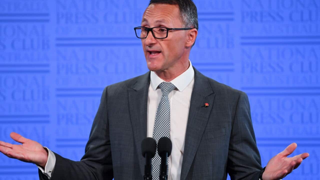 Australian Greens leader Richard Di Natale during his address to the National Press Club in Canberra, Wednesday, April 4, 2018.(AAP Image/Lukas Coch) NO ARCHIVING