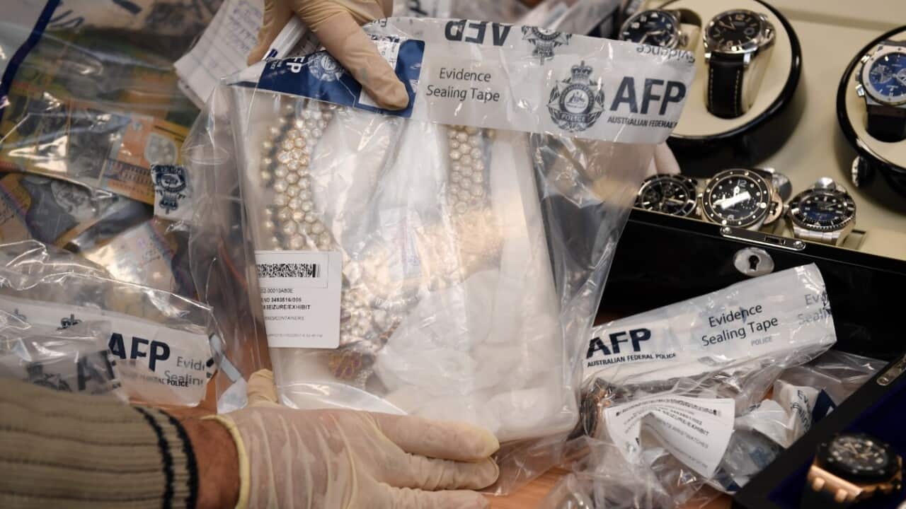 Seized items are displayed at a press conference at the AFP headquarters in Sydney on Thursday, May 18, 2017. (AAP)